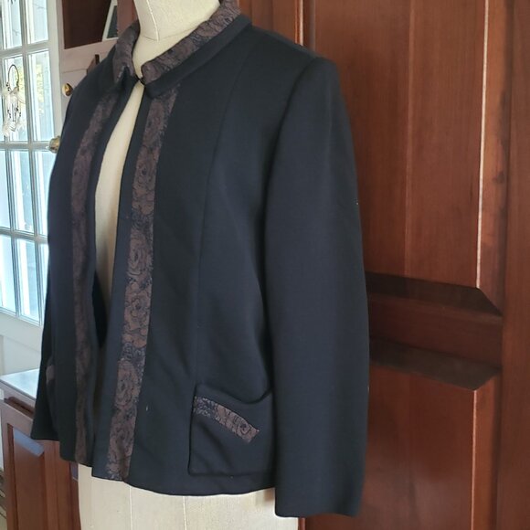 Vintage Black Belgium Wool Clasp Jacket with Brown Accents - Picture 2 of 11